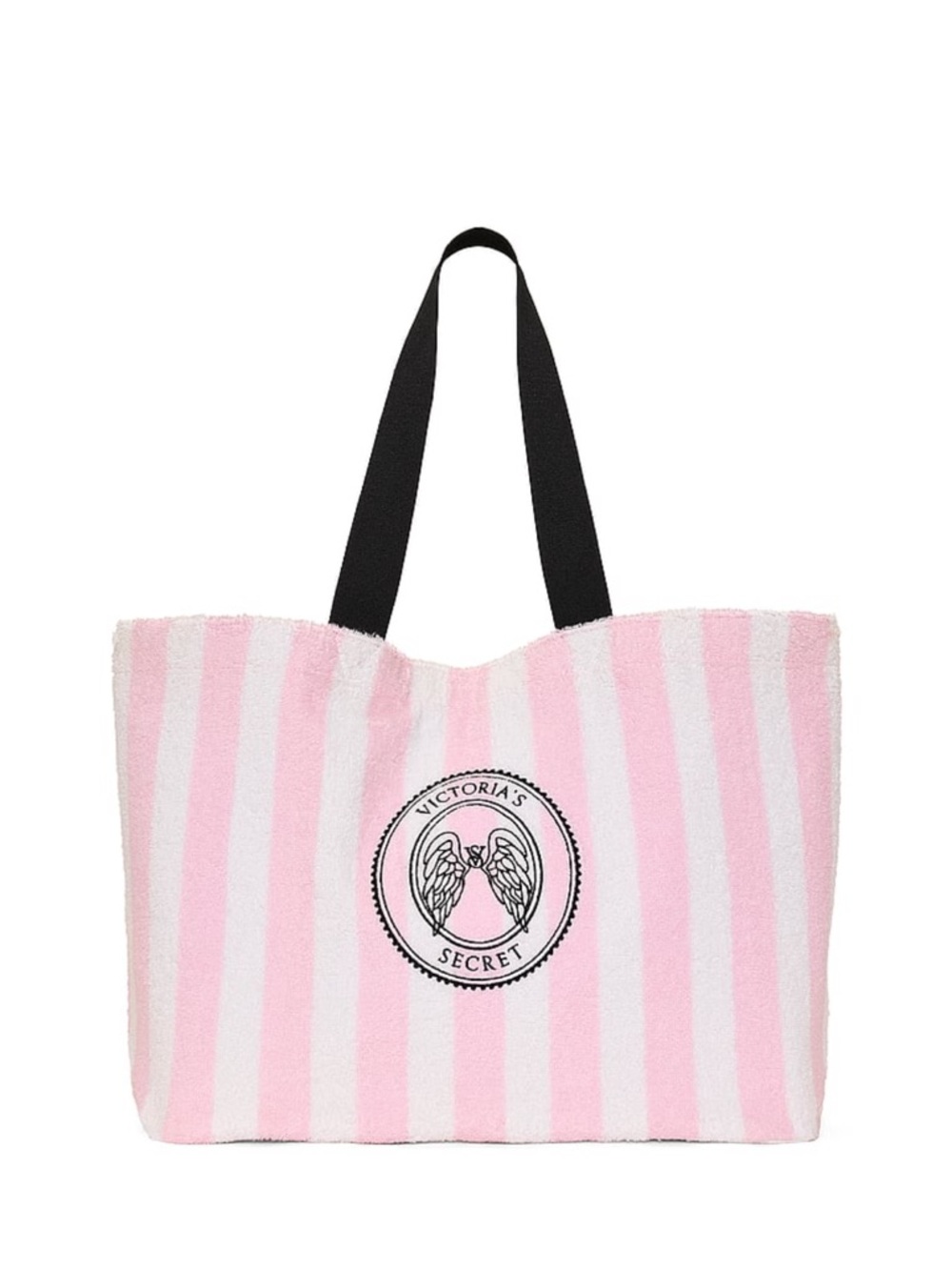 Victoria's Secret Pink & White Striped Tote with Black Handles and cover up set